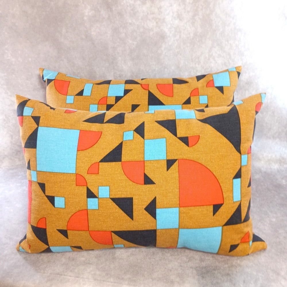2 Mid Century Modern Geometric Lumbar Throw Pillows Feather Inserts Retro Décor
